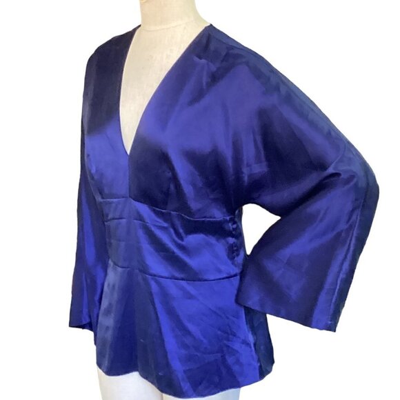The Limited Silk-Cotton V Neck Blouse Long Bell Sleeve L #108H - Picture 4 of 8